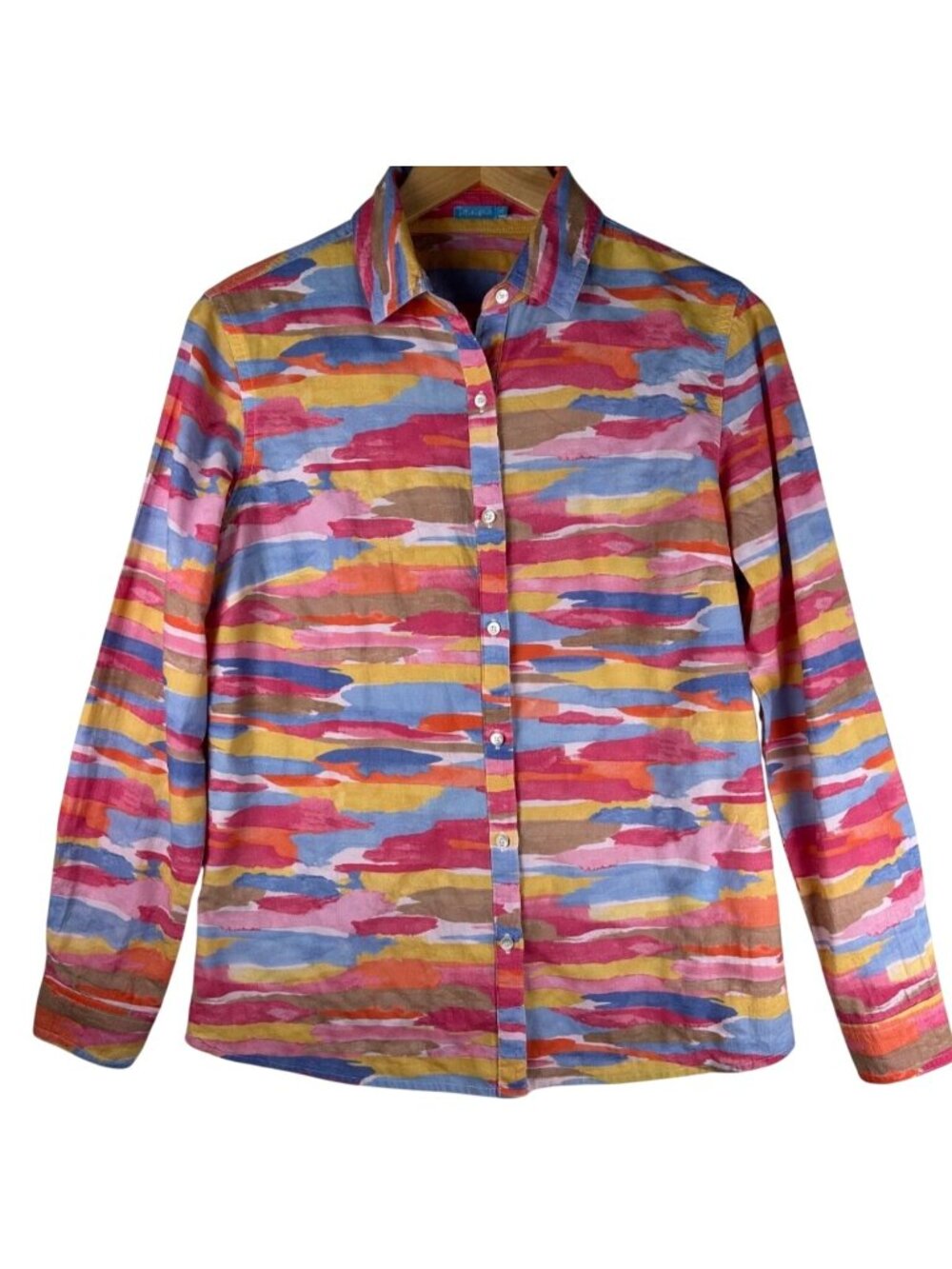 J.McLaughlin Womens Blouse Pink Paint-Stroke Dot Horizon XS Button Up Cotton NWT
